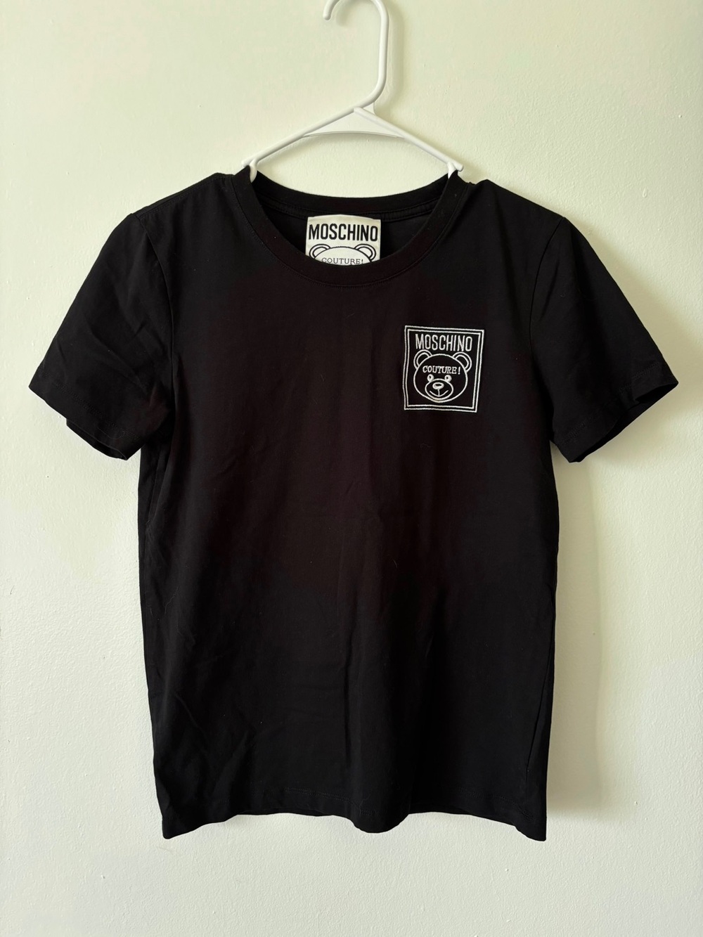 Moschino Black Short-Sleeve T-Shirt with White Logo Patch